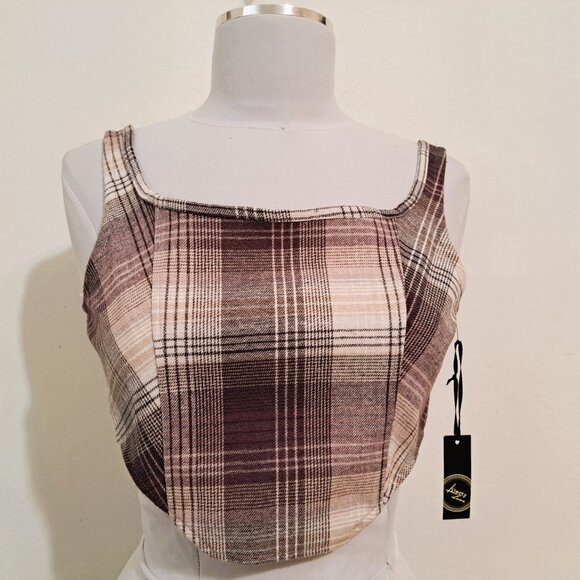 Liberty Love Tops - Liberty Love Juniors Corset Crop Top Plaid Purple Sleeveless Size M New with Tag